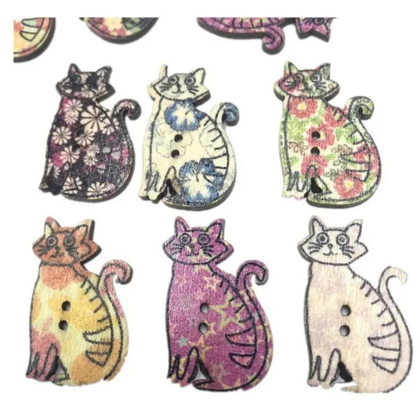 "Crafty Cats": Wooden Cat Button - Tiny Tiger Gift Shop