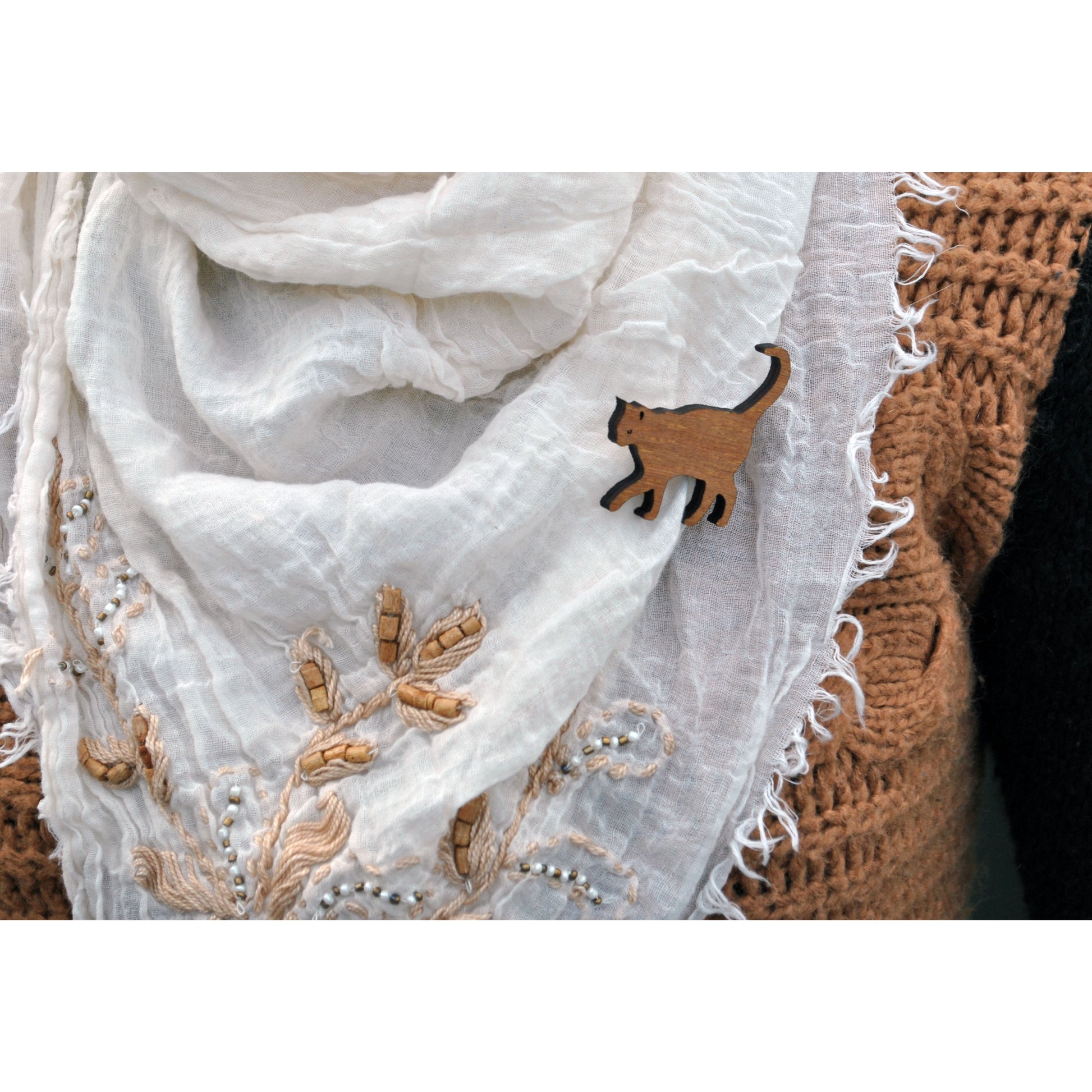 Wooden Cat Pin - Tiny Tiger Gift Shop
