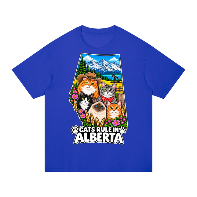 Unisex Regular Fit Cotton T-Shirt "CATS RULE IN ALBERTA" (Dark Colors)