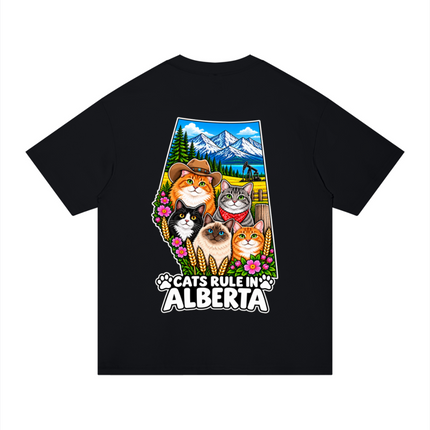 Unisex Regular Fit Cotton T-Shirt "CATS RULE IN ALBERTA" (Dark Colors)