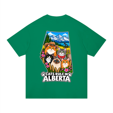 Unisex Regular Fit Cotton T-Shirt "CATS RULE IN ALBERTA" (Dark Colors)