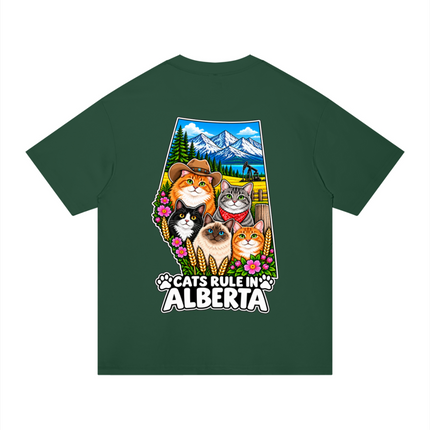 Unisex Regular Fit Cotton T-Shirt "CATS RULE IN ALBERTA" (Dark Colors)