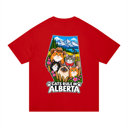 Unisex Regular Fit Cotton T-Shirt "CATS RULE IN ALBERTA" (Dark Colors)