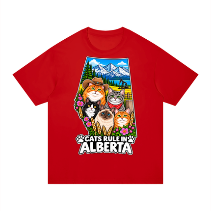 Unisex Regular Fit Cotton T-Shirt "CATS RULE IN ALBERTA" (Dark Colors)