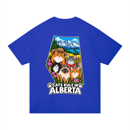 Unisex Regular Fit Cotton T-Shirt "CATS RULE IN ALBERTA" (Dark Colors)