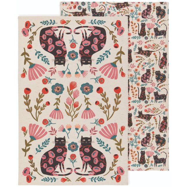 "Catbloom": Dishtowel (Set of 2) - Tiny Tiger Gift Shop