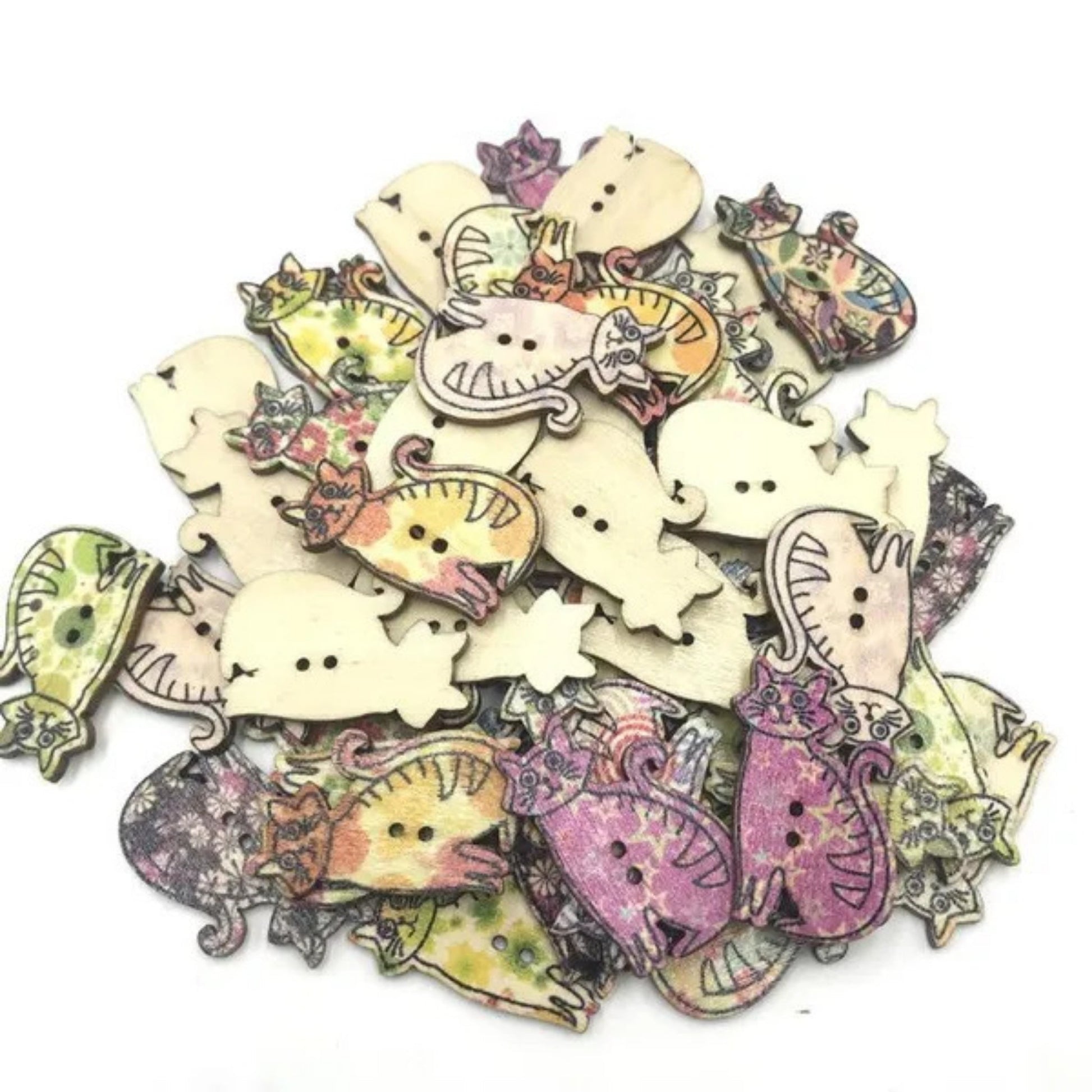 "Crafty Cats": Wooden Cat Button - Tiny Tiger Gift Shop