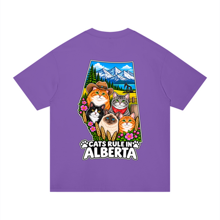 Unisex Regular Fit Cotton T-Shirt "CATS RULE IN ALBERTA" (Dark Colors)