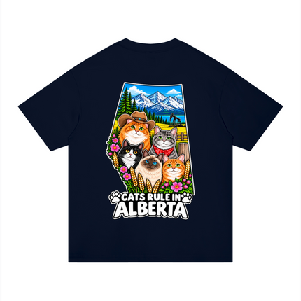 Unisex Regular Fit Cotton T-Shirt "CATS RULE IN ALBERTA" (Dark Colors)