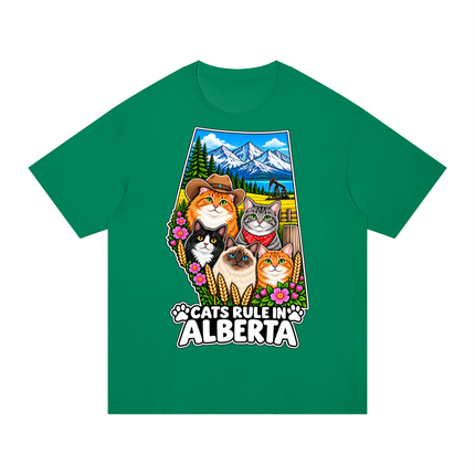 Unisex Regular Fit Cotton T-Shirt "CATS RULE IN ALBERTA" (Dark Colors)
