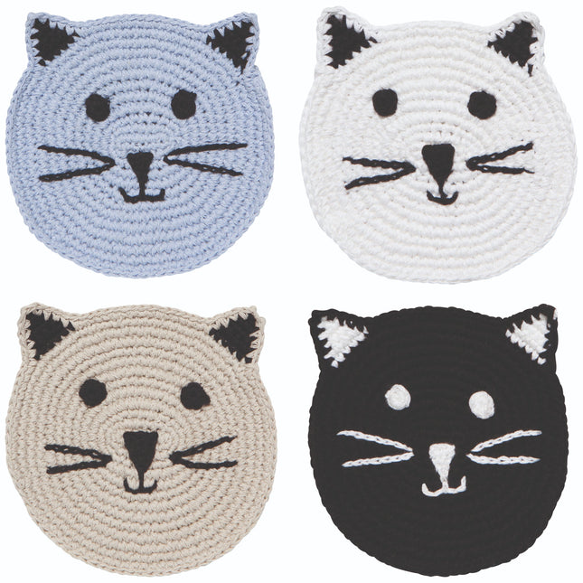 "Meow & Furever": Crochet Coasters (Set of 4) - Tiny Tiger Gift Shop