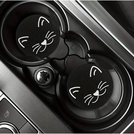 "Meowy": Absorbent Car Cup Holder Mat (Set of2) - Tiny Tiger Gift Shop