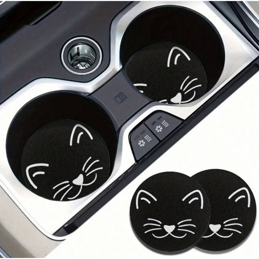 "Meowy": Absorbent Car Cup Holder Mat (Set of2) - Tiny Tiger Gift Shop