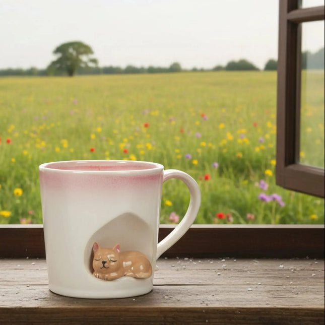 Ombre Taper Mug with Sleeping Cat - Tiny Tiger Gift Shop